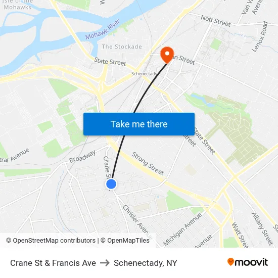 Crane St & Francis Ave to Schenectady, NY map