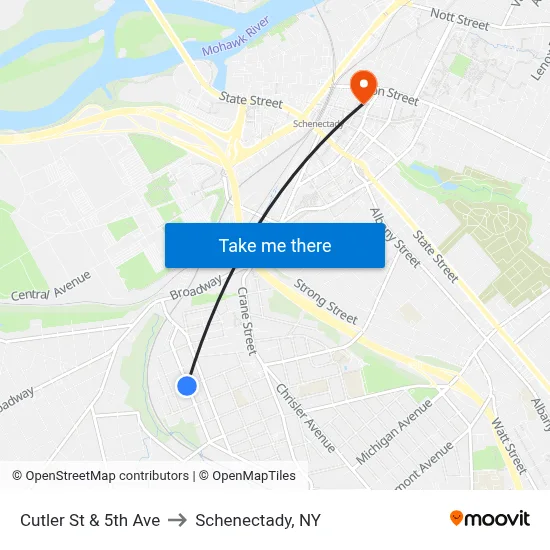 Cutler St & 5th Ave to Schenectady, NY map