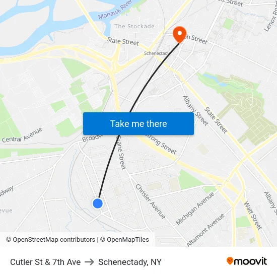 Cutler St & 7th Ave to Schenectady, NY map