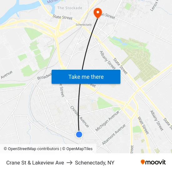 Crane St & Lakeview Ave to Schenectady, NY map