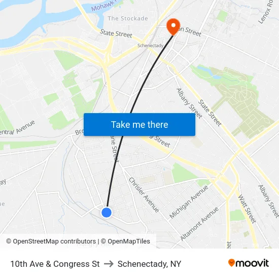 10th Ave & Congress St to Schenectady, NY map