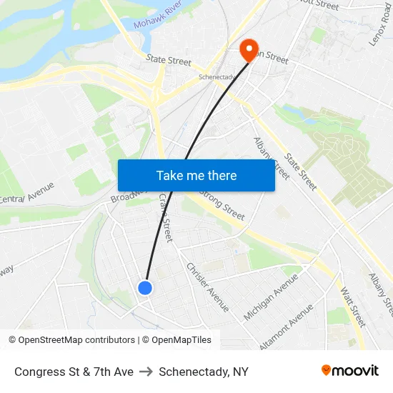 Congress St & 7th Ave to Schenectady, NY map