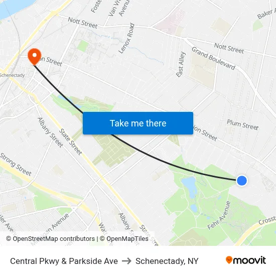 Central Pkwy & Parkside Ave to Schenectady, NY map