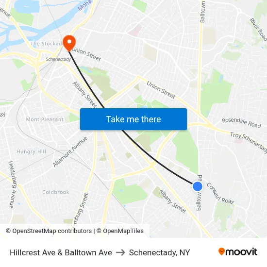 Hillcrest Ave & Balltown Ave to Schenectady, NY map