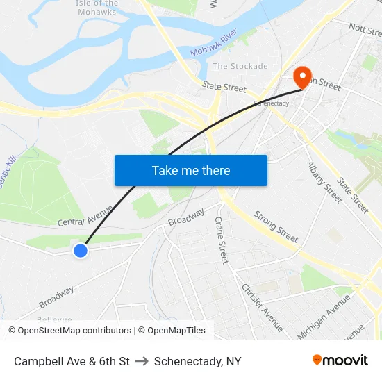 Campbell Ave & 6th St to Schenectady, NY map
