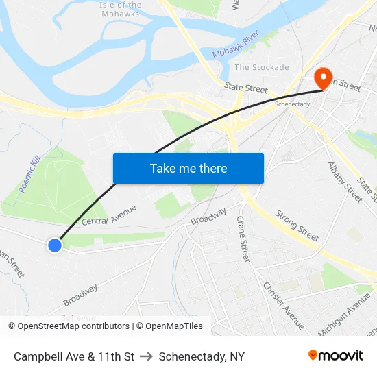 Campbell Ave & 11th St to Schenectady, NY map