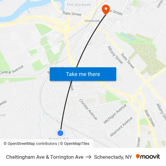 Cheltingham Ave & Torrington Ave to Schenectady, NY map