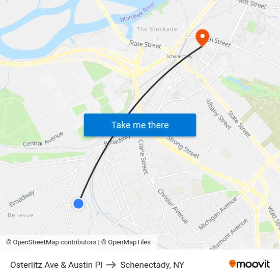 Osterlitz Ave & Austin Pl to Schenectady, NY map