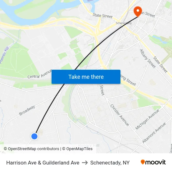 Harrison Ave & Guilderland Ave to Schenectady, NY map