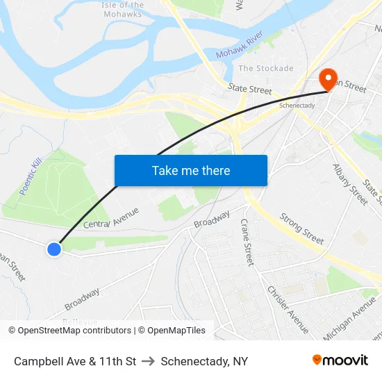 Campbell Ave & 11th St to Schenectady, NY map