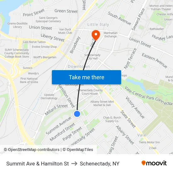 Summit Ave & Hamilton St to Schenectady, NY map