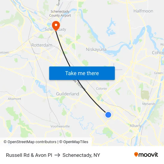 Russell Rd & Avon Pl to Schenectady, NY map