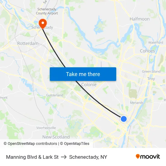 Manning Blvd & Lark St to Schenectady, NY map