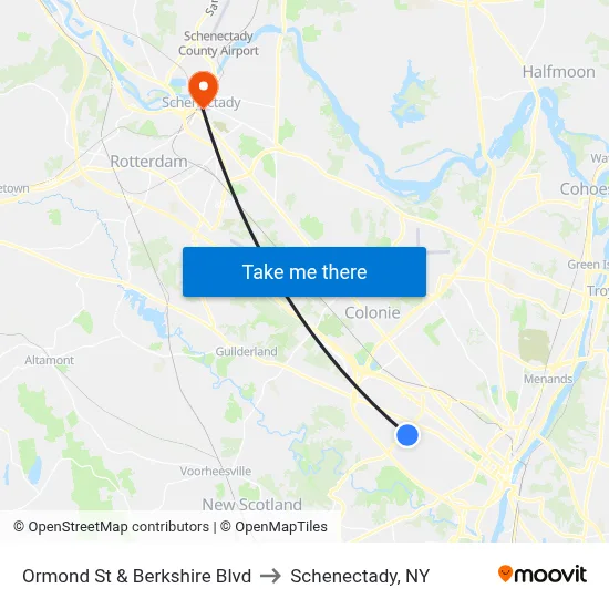 Ormond St & Berkshire Blvd to Schenectady, NY map