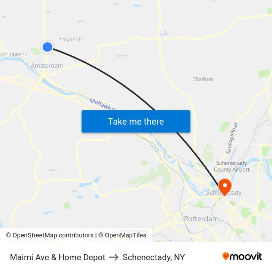 Maimi Ave & Home Depot to Schenectady, NY map