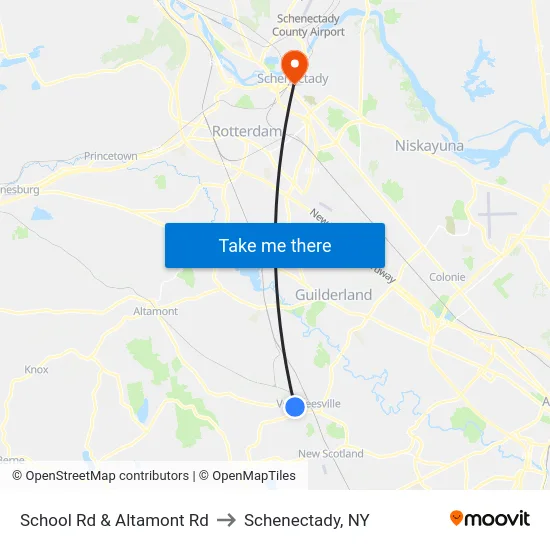 School Rd & Altamont Rd to Schenectady, NY map