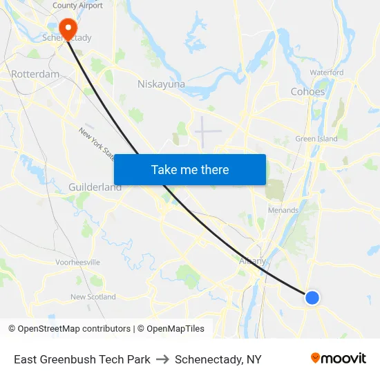 East Greenbush Tech Park to Schenectady, NY map