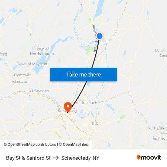 Bay St & Sanford St to Schenectady, NY map