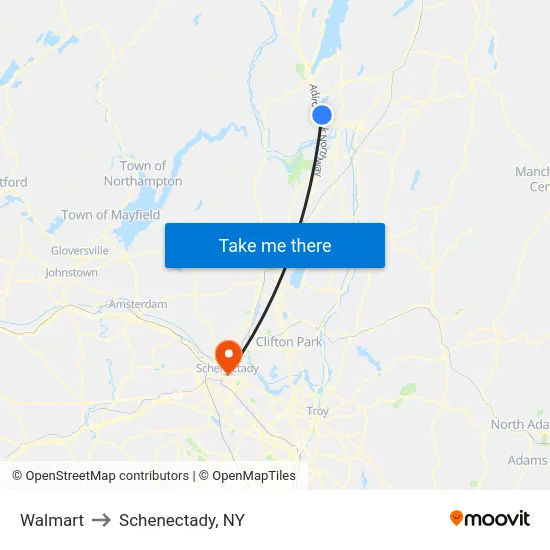 Walmart to Schenectady, NY map