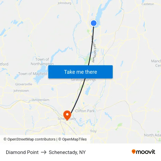 Diamond Point to Schenectady, NY map