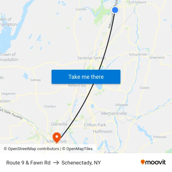 Route 9 & Fawn Rd to Schenectady, NY map