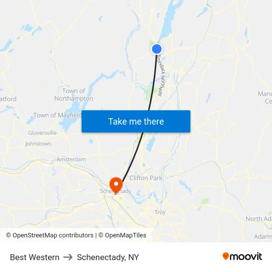 Best Western to Schenectady, NY map