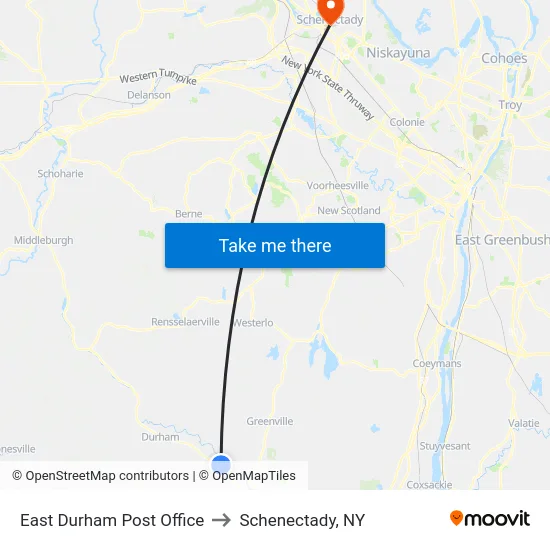 East Durham Post Office to Schenectady, NY map