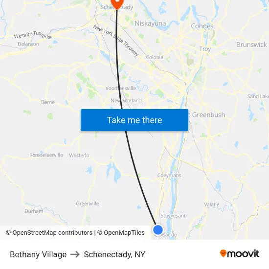 Bethany Village to Schenectady, NY map