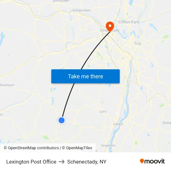 Lexington Post Office to Schenectady, NY map