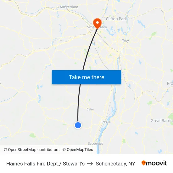 Haines Falls Fire Dept./ Stewart's to Schenectady, NY map