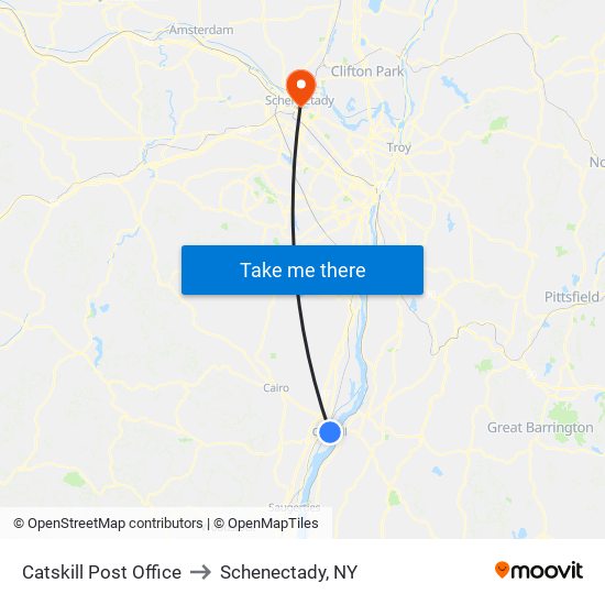 Catskill Post Office to Schenectady, NY map