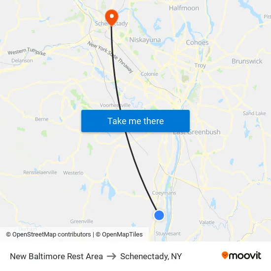New Baltimore Rest Area to Schenectady, NY map
