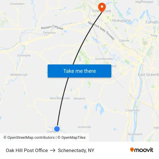 Oak Hill Post Office to Schenectady, NY map