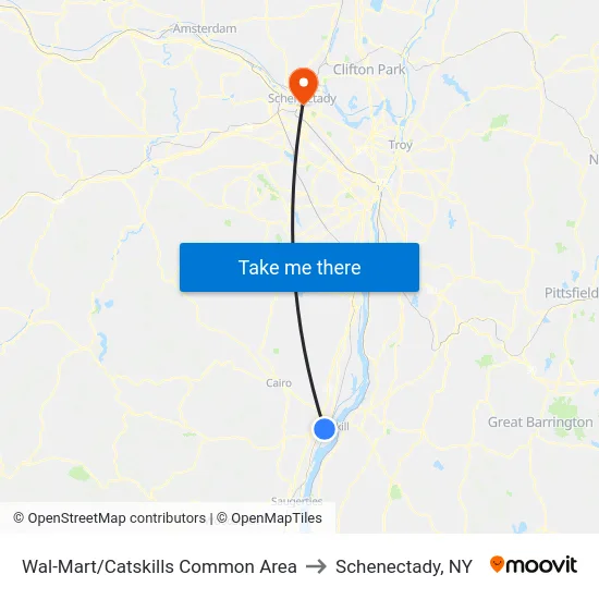 Wal-Mart/Catskills Common Area to Schenectady, NY map