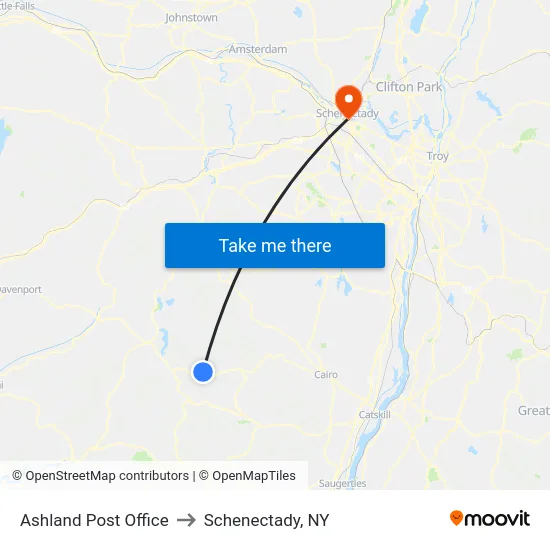 Ashland Post Office to Schenectady, NY map