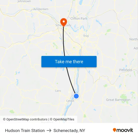 Hudson Train Station to Schenectady, NY map
