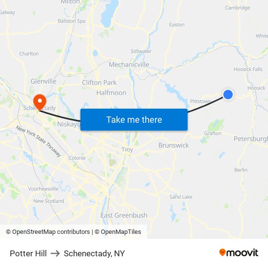 Potter Hill to Schenectady, NY map