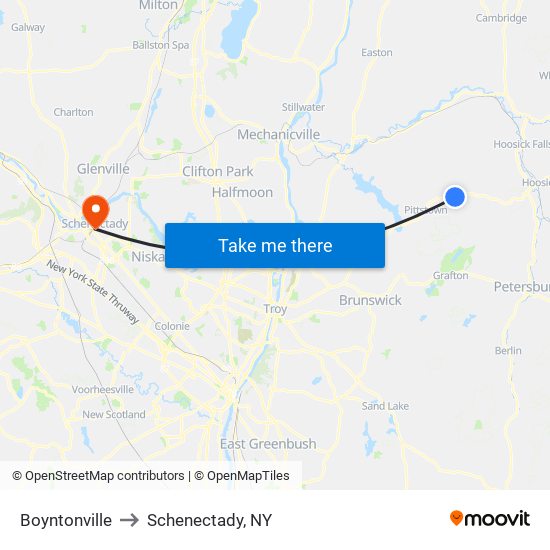 Boyntonville to Schenectady, NY map