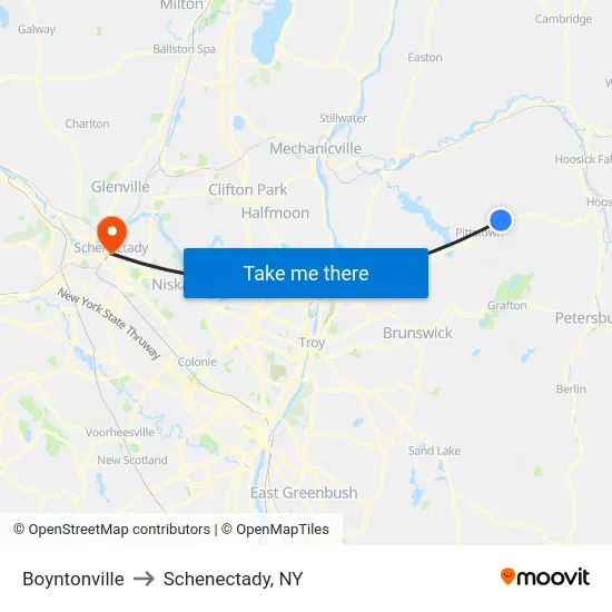 Boyntonville to Schenectady, NY map