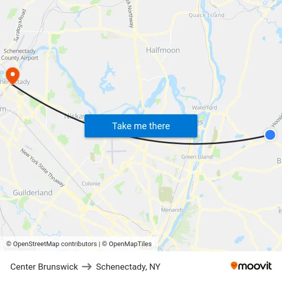 Center Brunswick to Schenectady, NY map