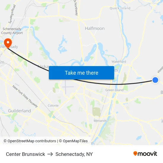 Center Brunswick to Schenectady, NY map