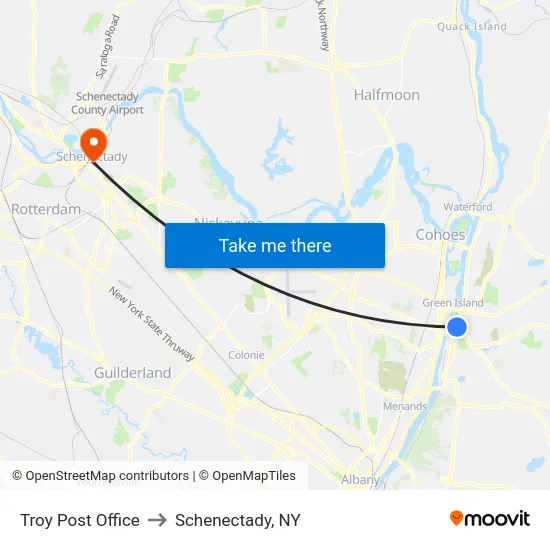 Troy Post Office to Schenectady, NY map