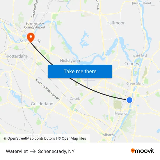 Watervliet to Schenectady, NY map