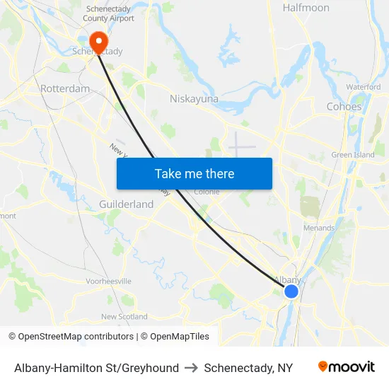 Albany-Hamilton St/Greyhound to Schenectady, NY map