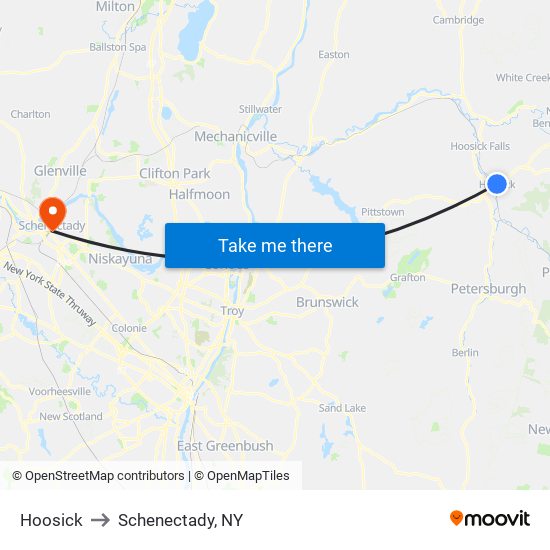 Hoosick to Schenectady, NY map