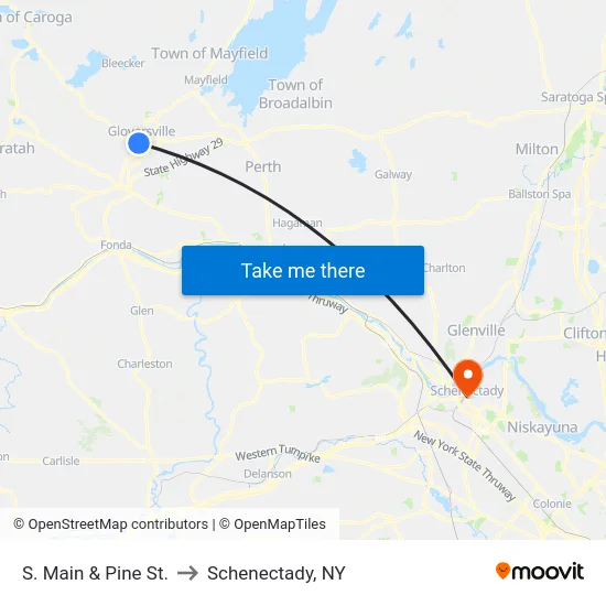 S. Main & Pine St. to Schenectady, NY map