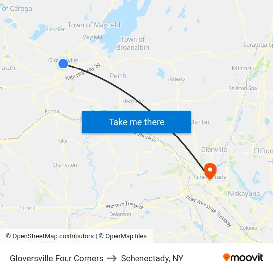 Gloversville Four Corners to Schenectady, NY map