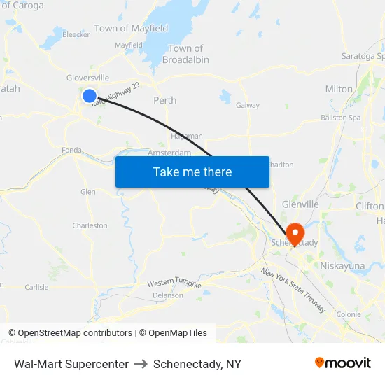 Wal-Mart Supercenter to Schenectady, NY map