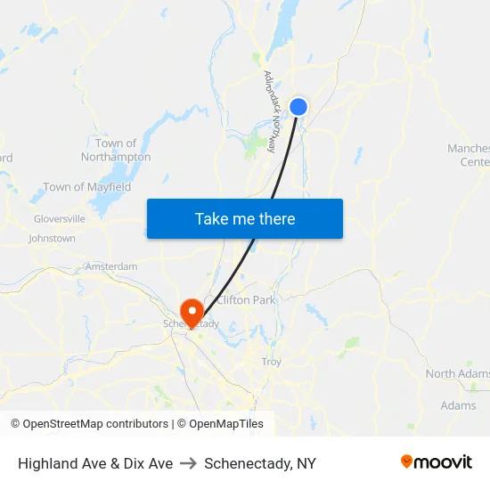 Highland Ave & Dix Ave to Schenectady, NY map