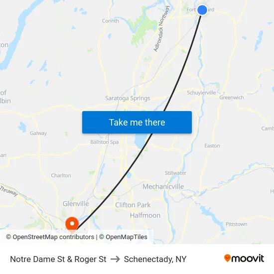 Notre Dame St & Roger St to Schenectady, NY map